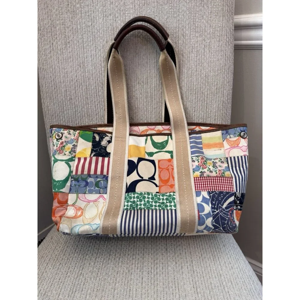 Coach Hampton Weekend Tote Bag Patchwork Handbag Purse Satchel Y2K - Picture 7 of 16